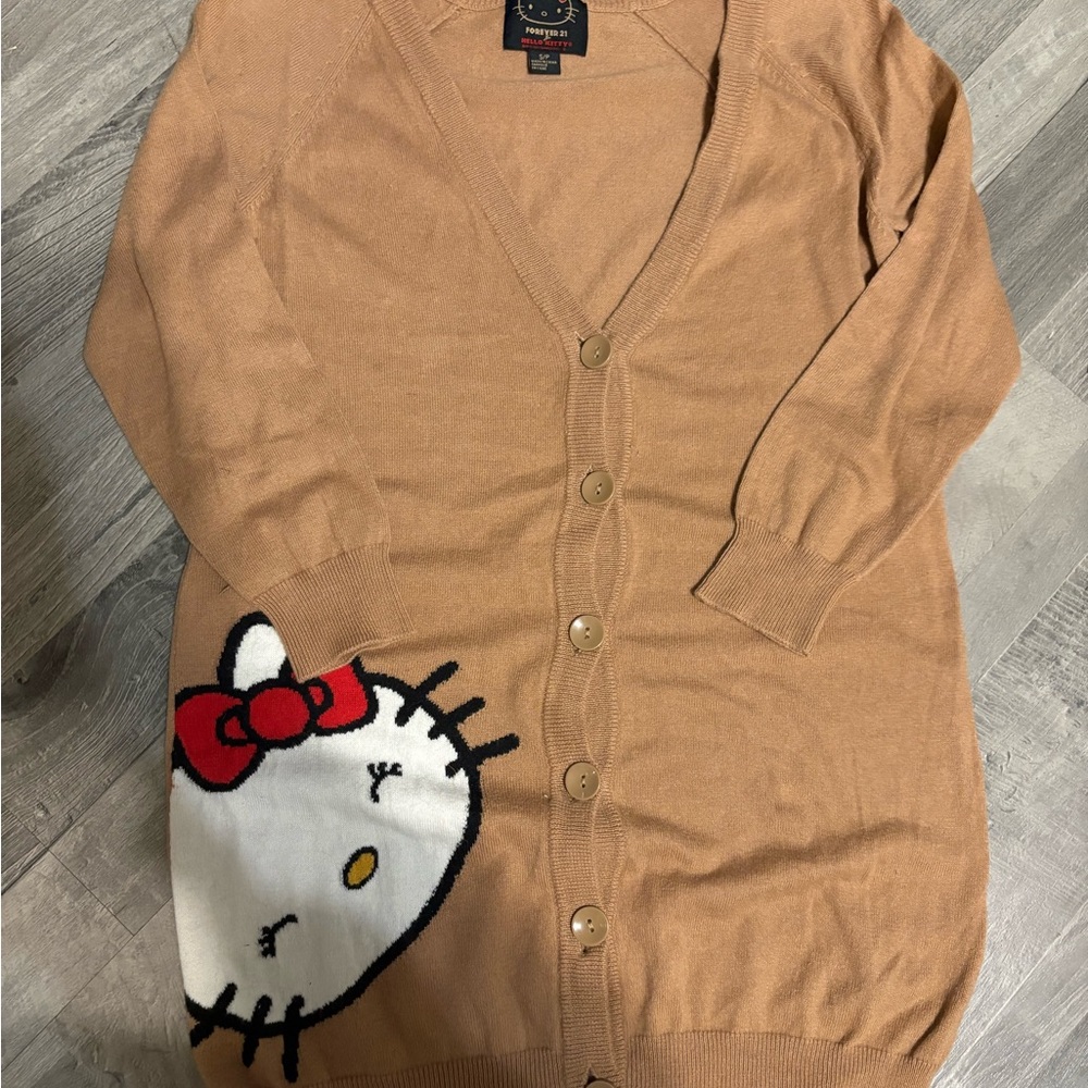 Forever 21 Tan Cardigan with Hello Kitty Design